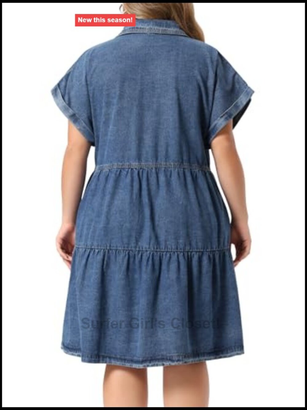 Plus Size Denim Babydoll Dress Button Down Short Sleeve Tiered Pockets Casual - Picture 4 of 6
